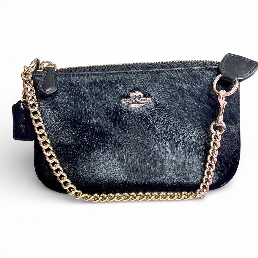 RARE Coach Large Wristlet 19 Black Haircalf Leather Chain Clutch Bag F64583 EUC - Picture 5 of 14